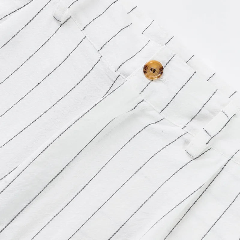 Linen Striped Straight-Leg Old Money Pants