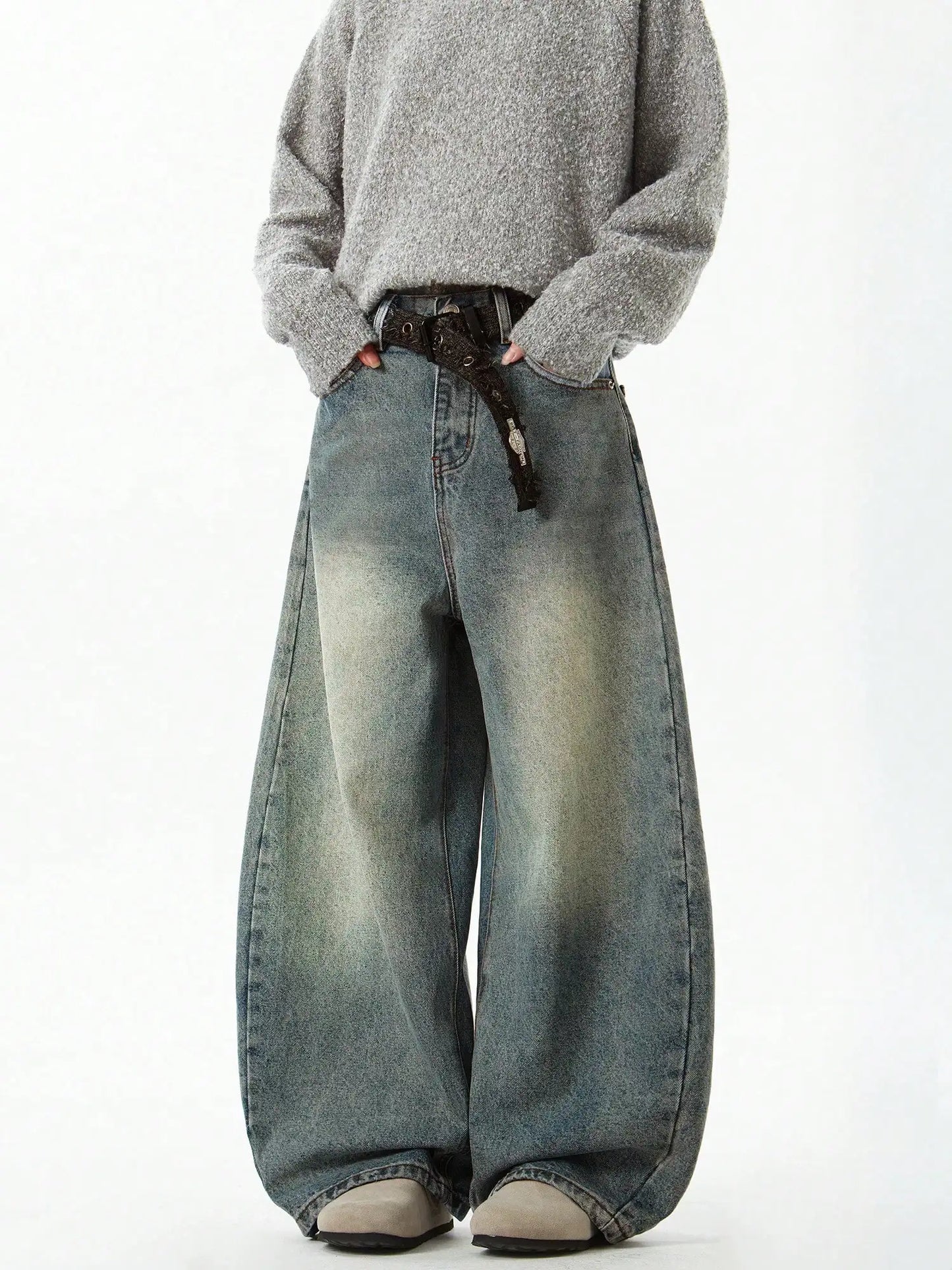 Faded Wide Leg Vintage Denim Jeans