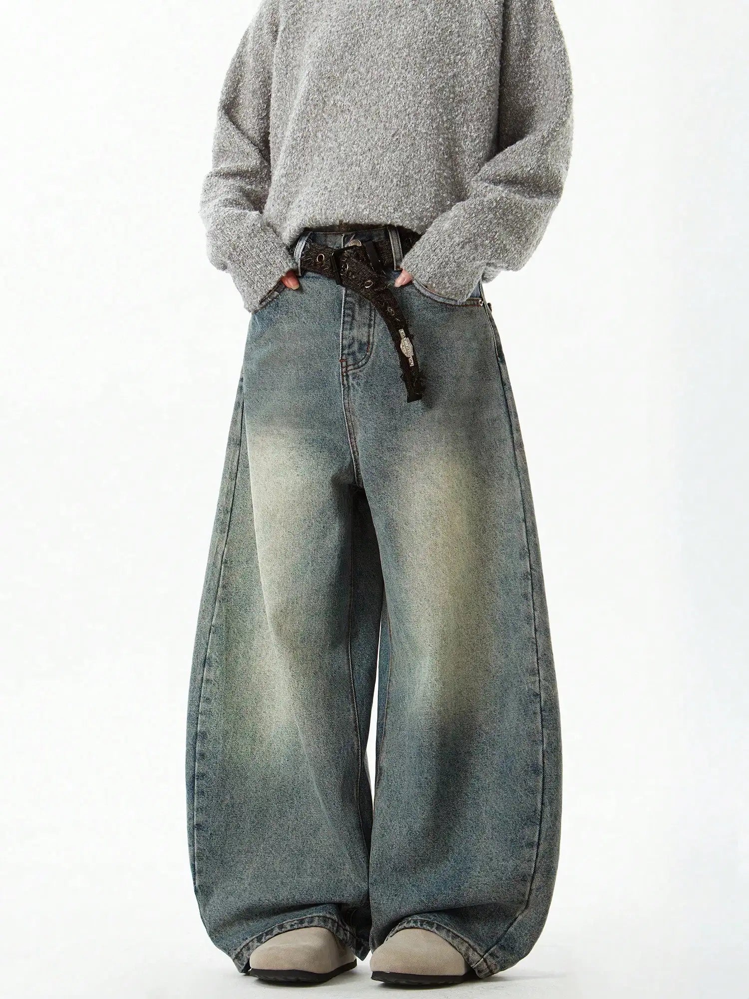 Faded Wide Leg Vintage Denim Jeans