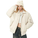 Chaqueta Acolchada de Color Liso con Cuello Vuelto