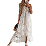 Women's Summer Beach White Boho Maxi Dress