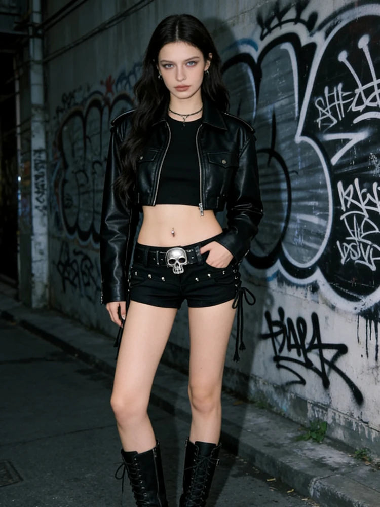 Minishorts góticos Y2K con cordones