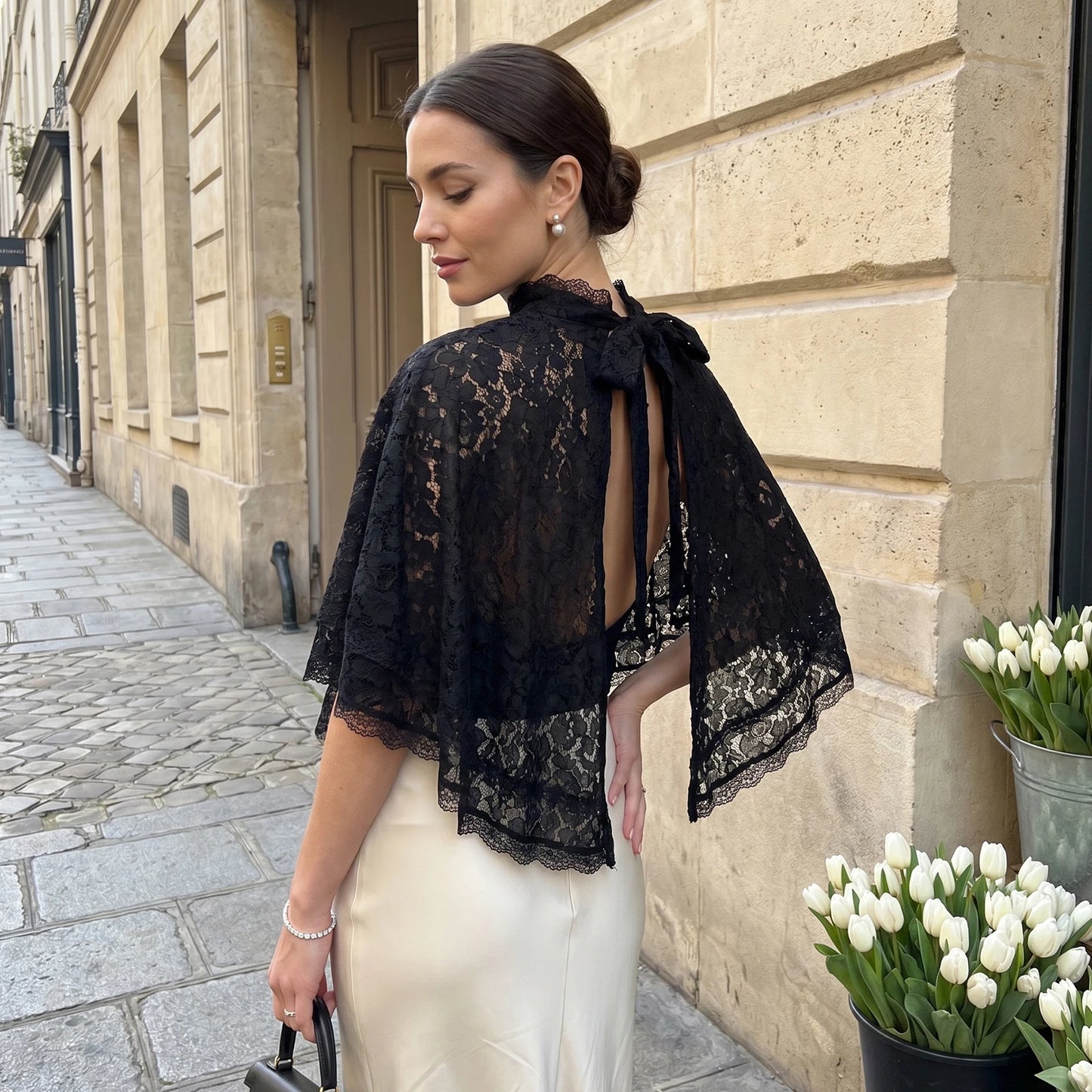 Lace Cape Backless Blouse