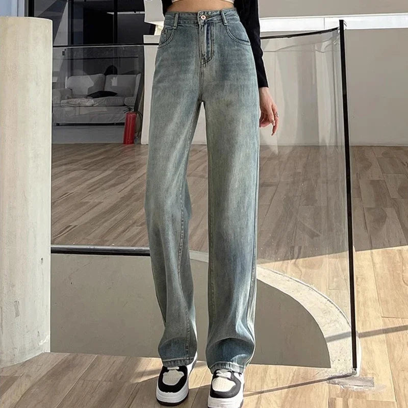 High Waist Stacked Straight Leg Jeans