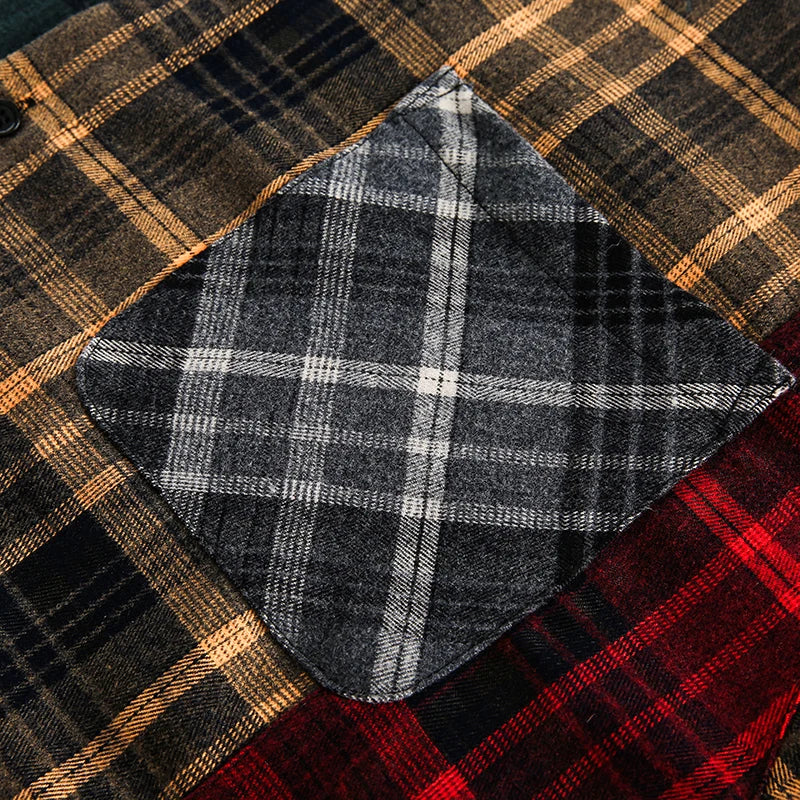 Long Sleeve Patchwork Plaid Retro Shirt