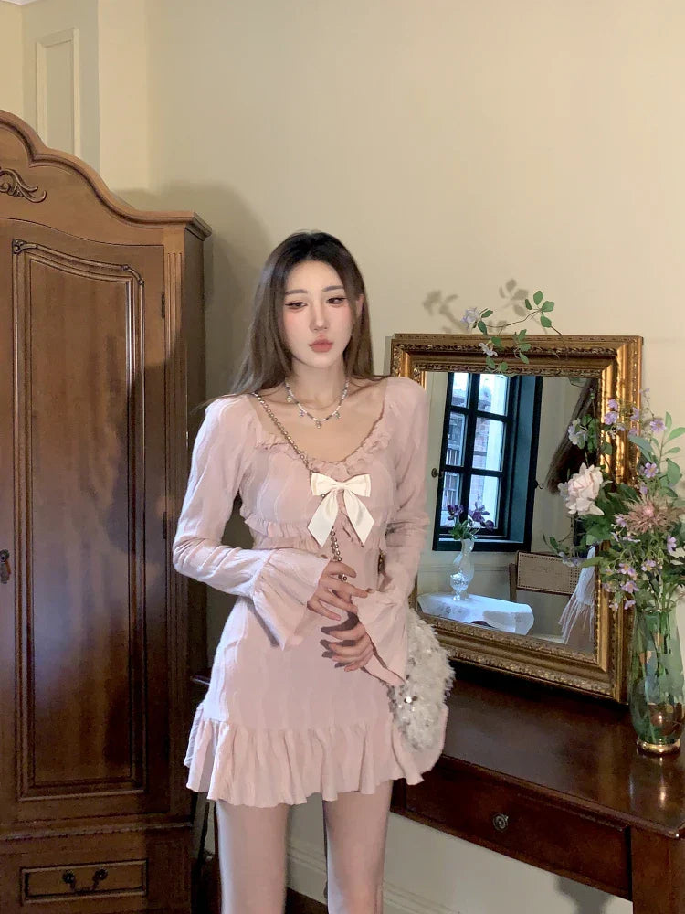 Flare Sleeve Coquette Pink Mini Dress