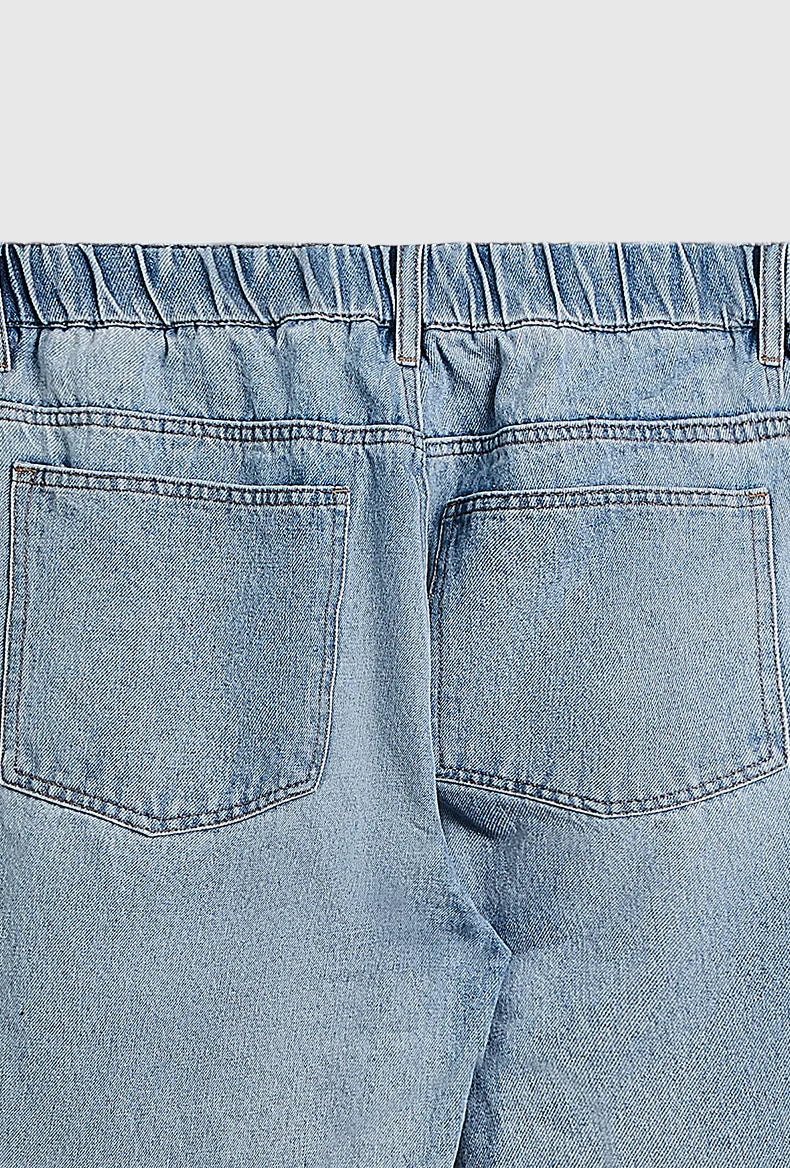Blue Acid Washed Elastic Low Waist Jeans
