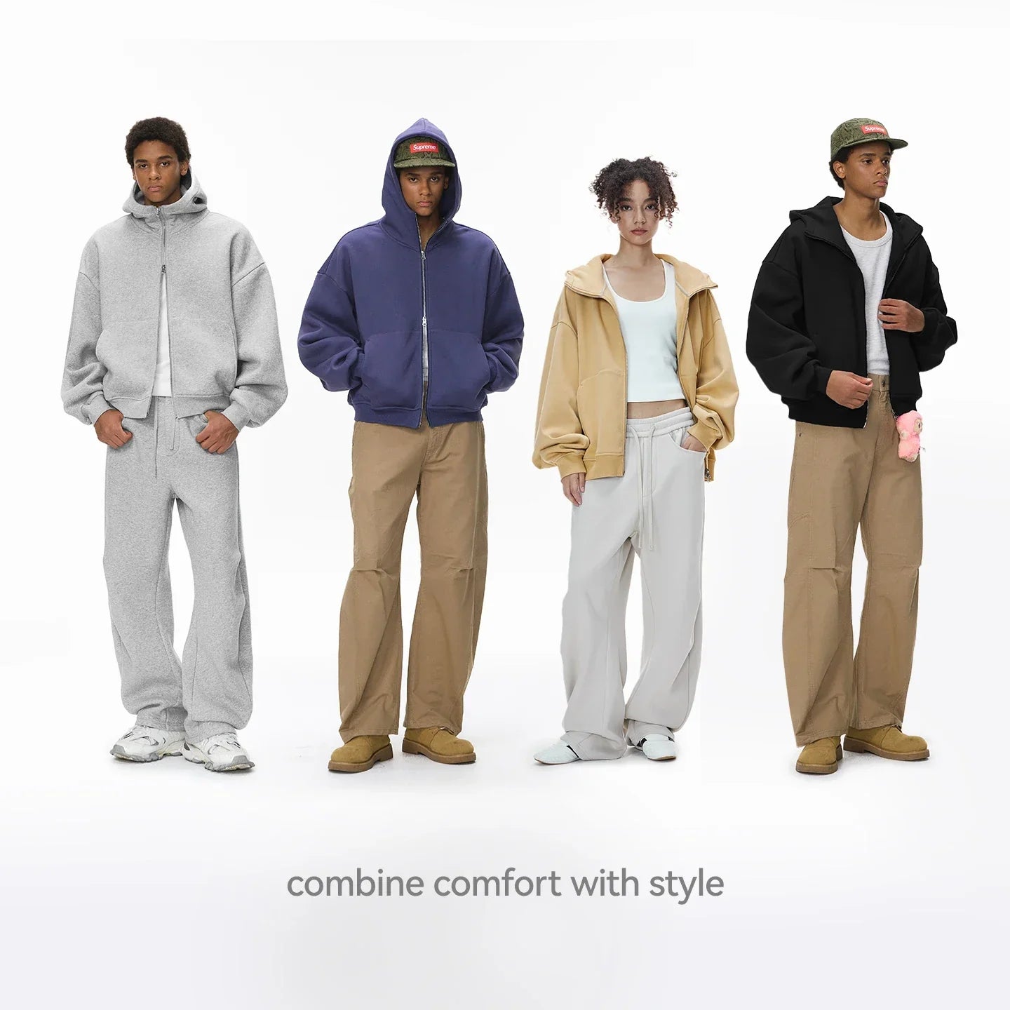 Y2K Fleece Zip-up Solid Color Hoodie