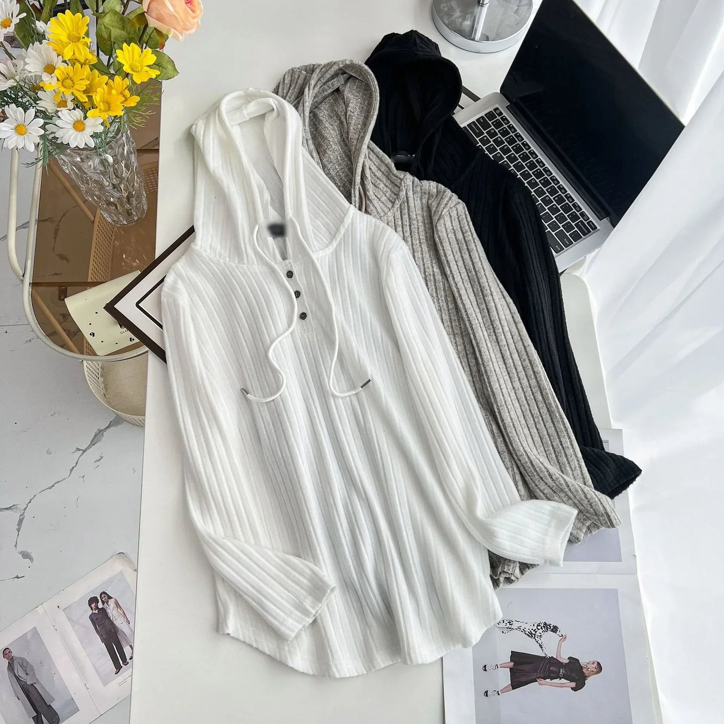 Oversized Solid Color Knitted Hoodie