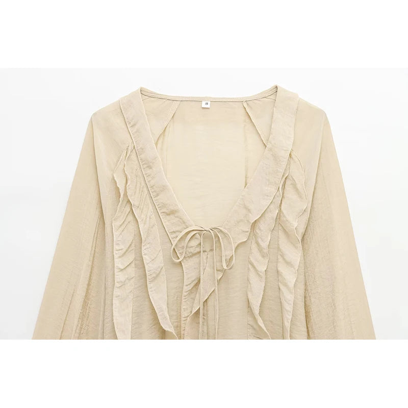 Sexy Semi-Sheer Ruffle Summer Blouse