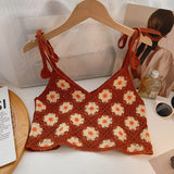 Vintage Floral Crochet Top with Tie Shoulder Strap