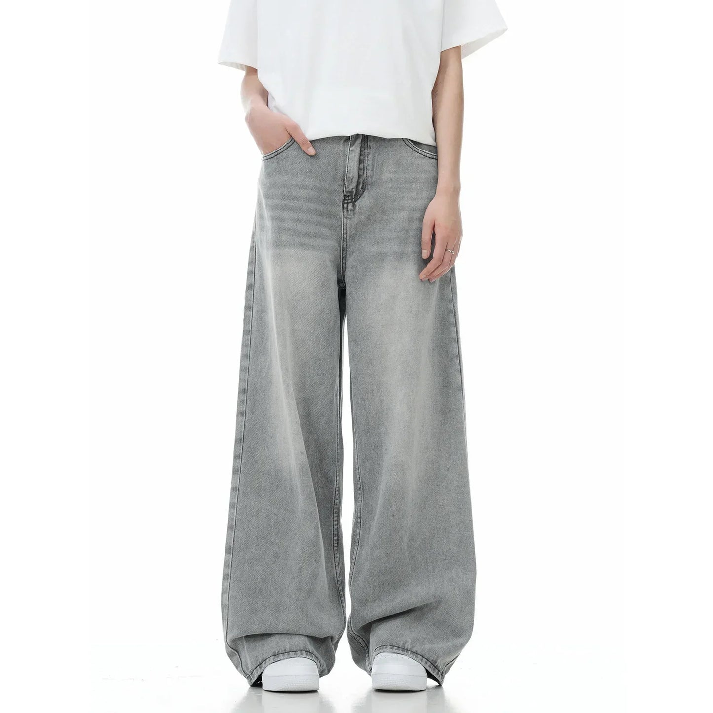 Washed Denim Wide Leg Jeans