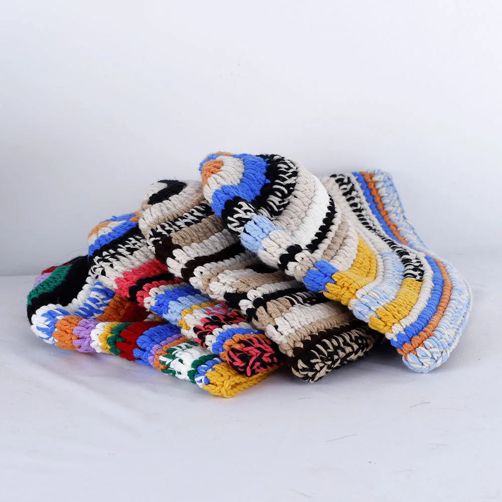 Handmade Striped Knitted Bucket Hats
