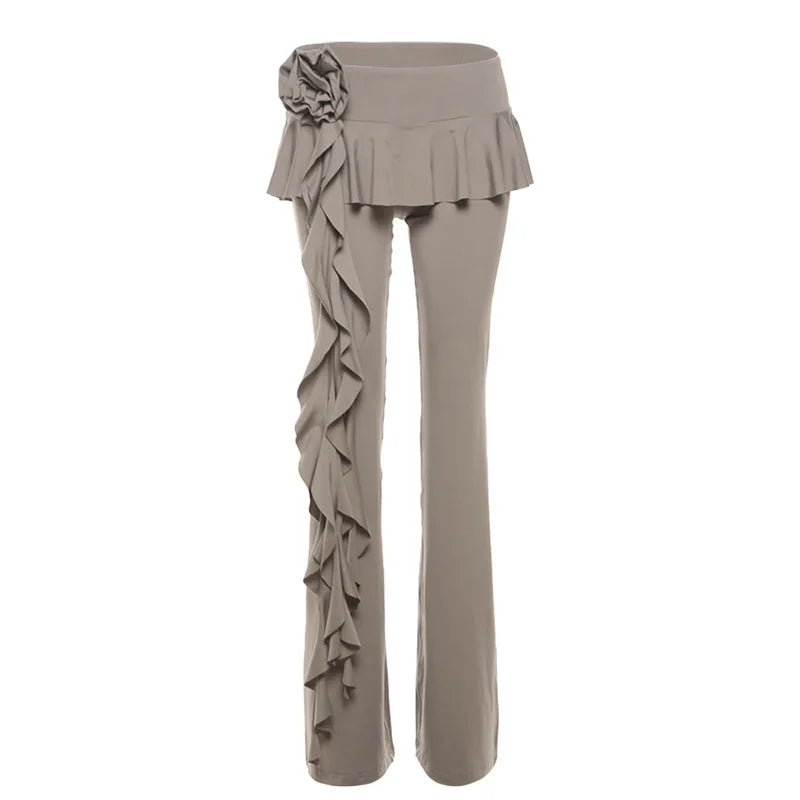 Ruffled Flower Straight Leg Pants