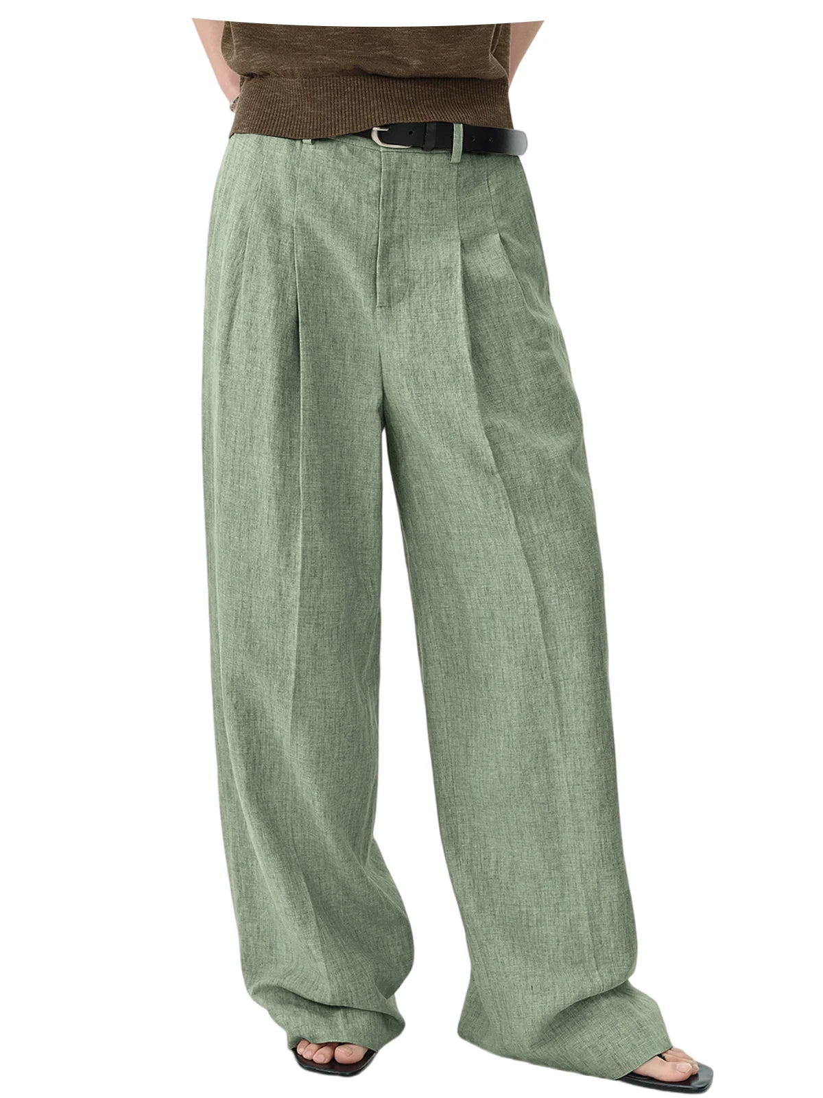 High Waist Pleated Linen Wide Leg Pants