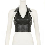 Baddie Faux Leather Halter Crop Top