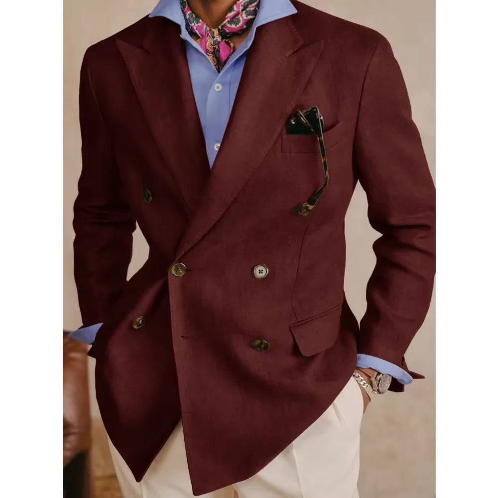 Vintage Cotton Linen Blazer Double Breasted