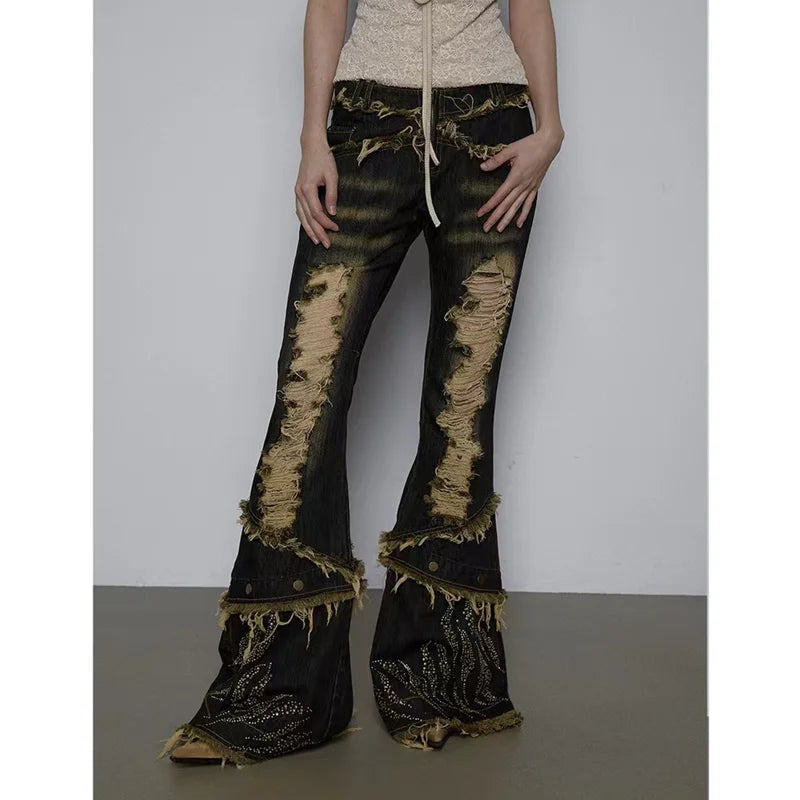 Grunge High-Waist Flare Jeans für Damen