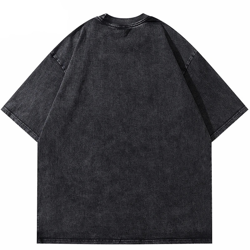 Retro Washed Black Skull Oversized T-Shirt