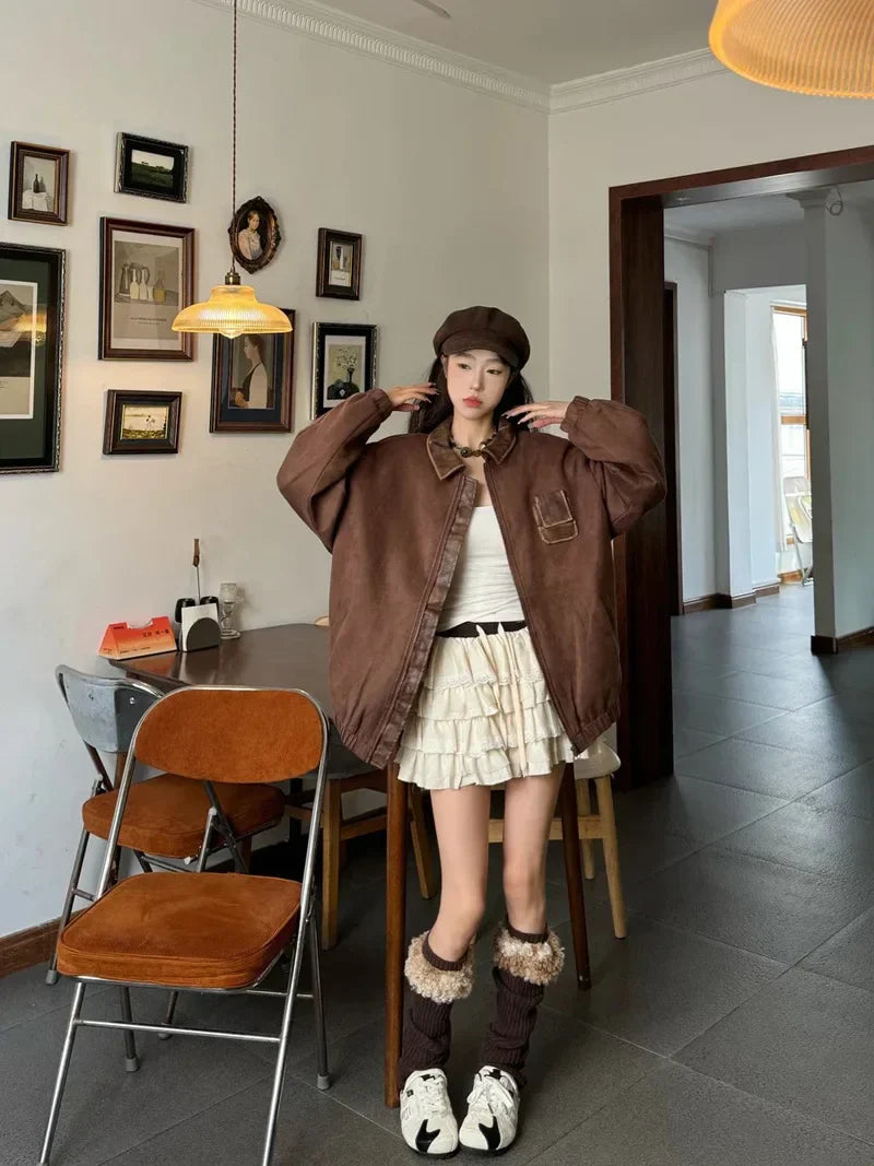 Koreanische Cozy Gesteppte Retro Cargo Jacke
