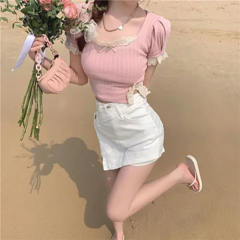 Soft & Spicy Girl Square Neck Lace Blouse