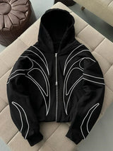 Y2K Striped Zip-up Black Hoodie