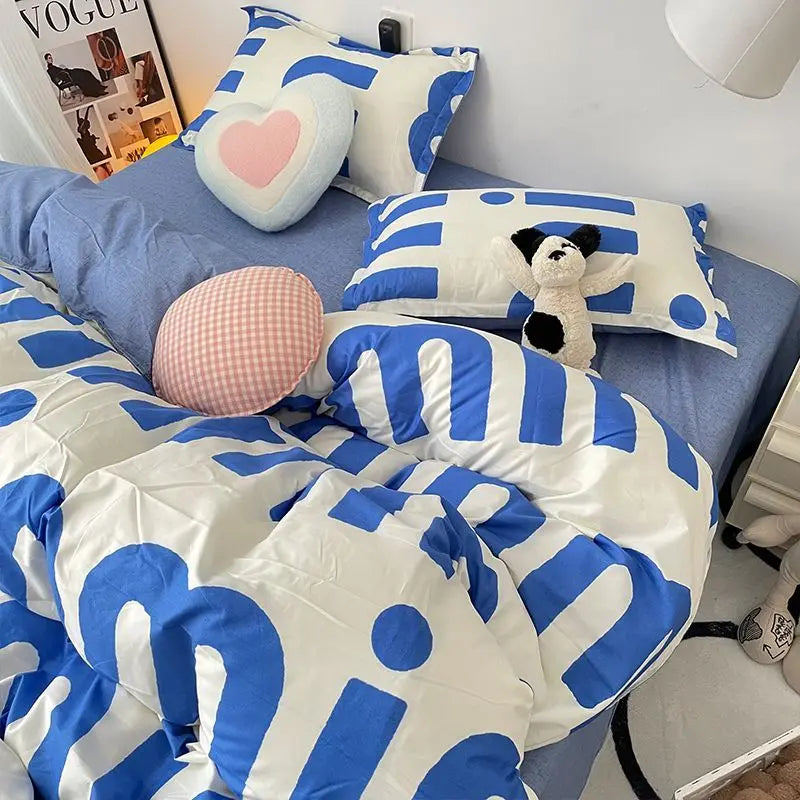 Korean Pink Letter Bedding Set