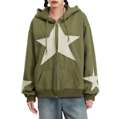 Y2K Star Patch Zip-Up Hoodie