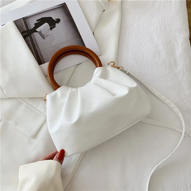Wooden Loop Ruched Purse Handbags