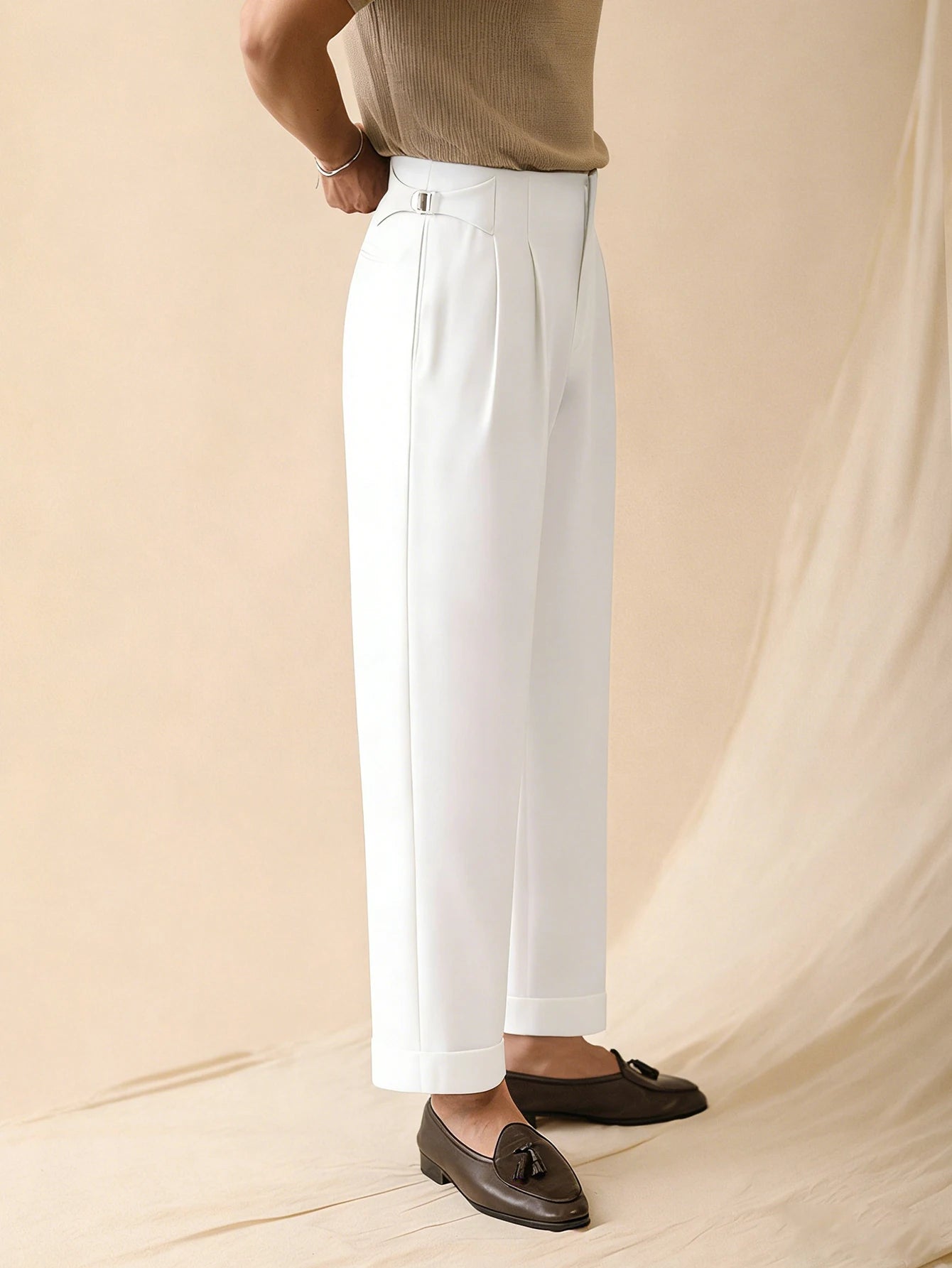 Pleated Button Wide Leg Italian Trousers