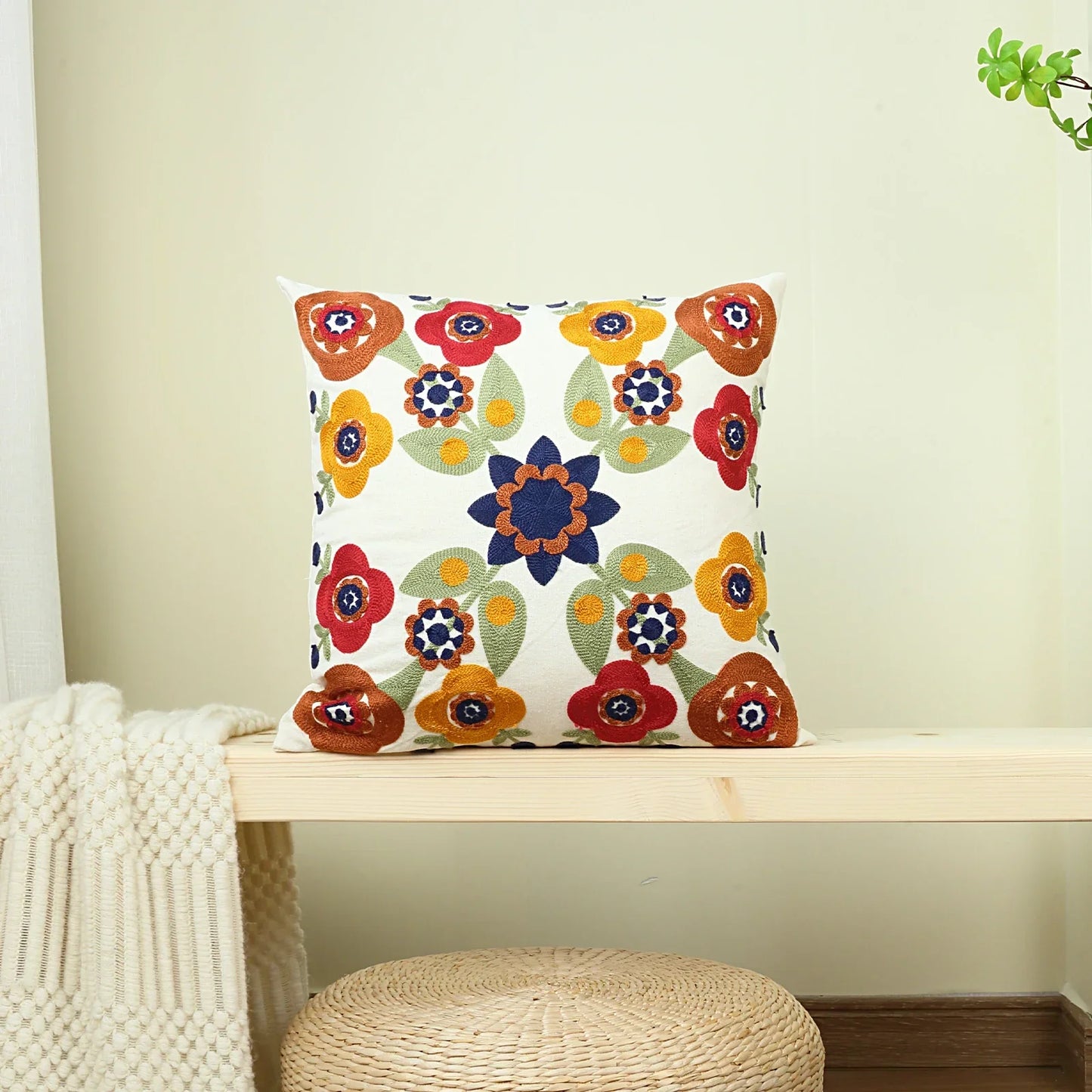 1pc, Vibrant Canvas Flower Embroidery Pillow Cover for Home Decor and Comfortable Sleeping