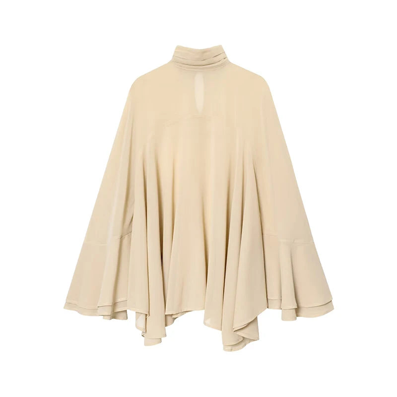 Women Loose Elegant Chiffon Beige Blouse