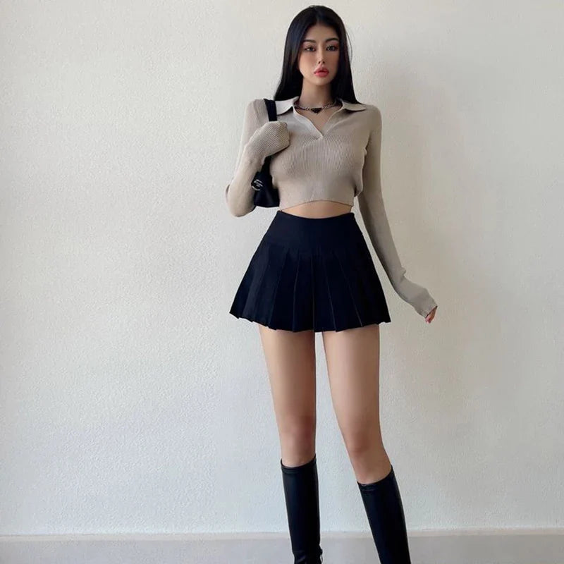 Y2K Side Slit Pleated Mini Skirt