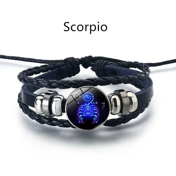Adjustable Leather Zodiac Signs Bracelet