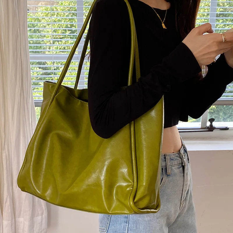 Y2K Leather Simple Style Shoulder Bag