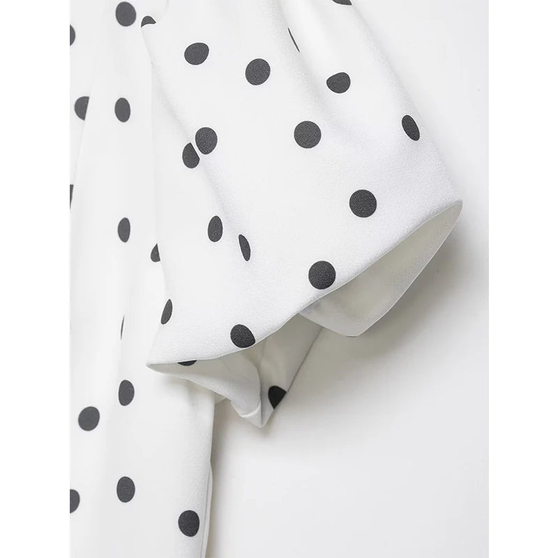 V Neck Polka Dot White Mini Dress