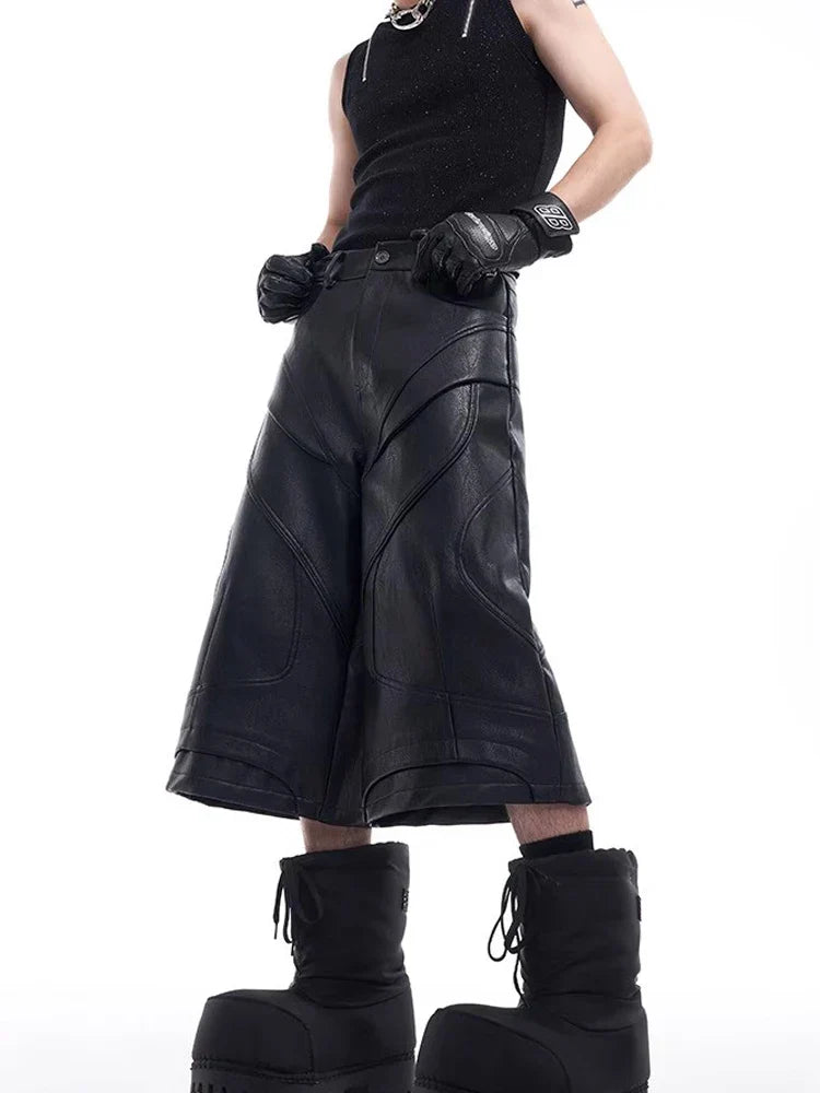 Black PU Grunge Leather Jorts