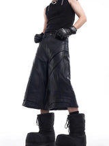 Black PU Grunge Leather Jorts