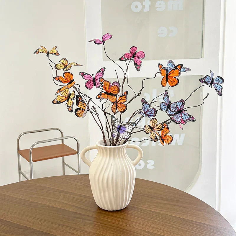 Vintage Vase with Butterfly Flower Branches