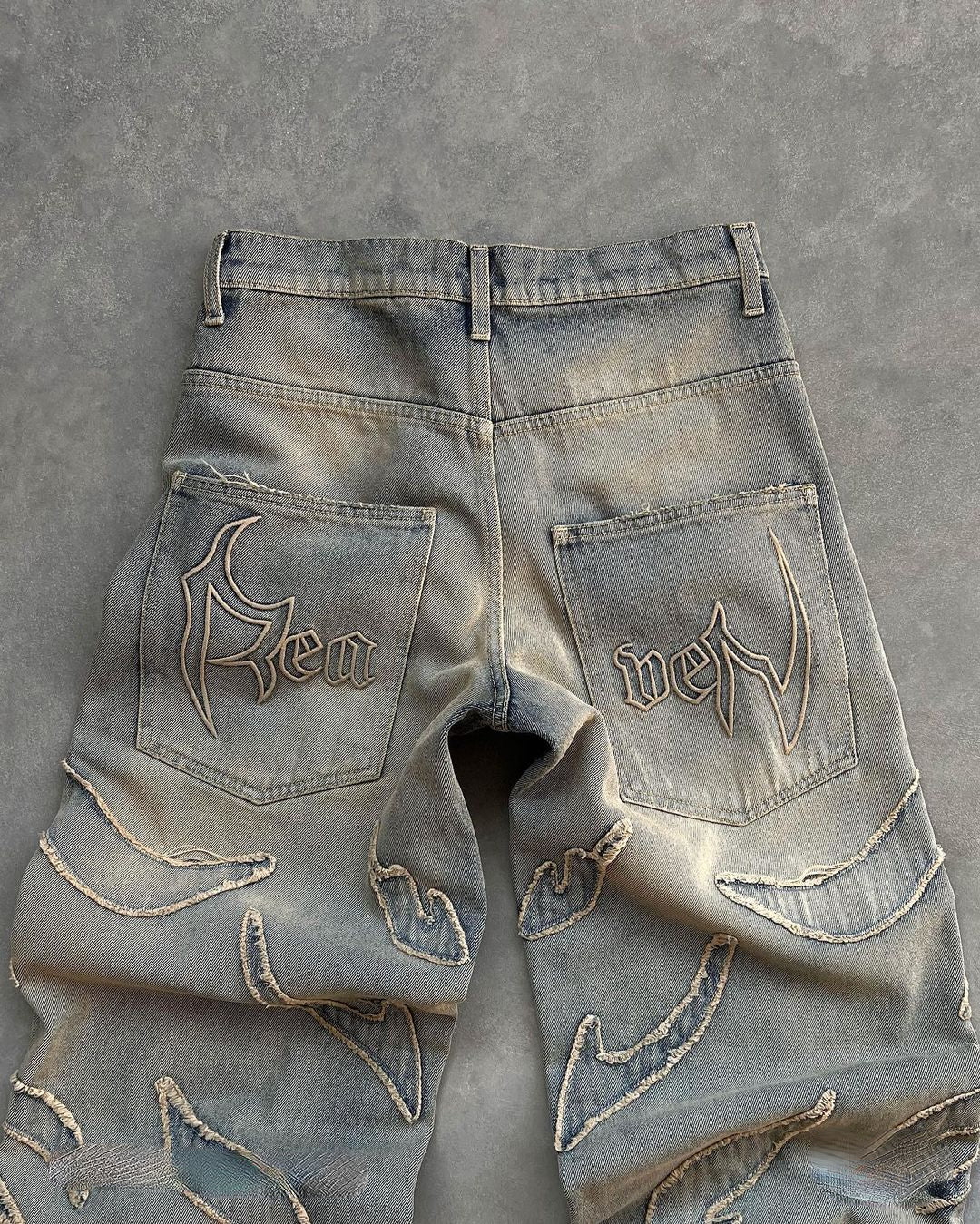 Retro Patchwork High Waist Jeans