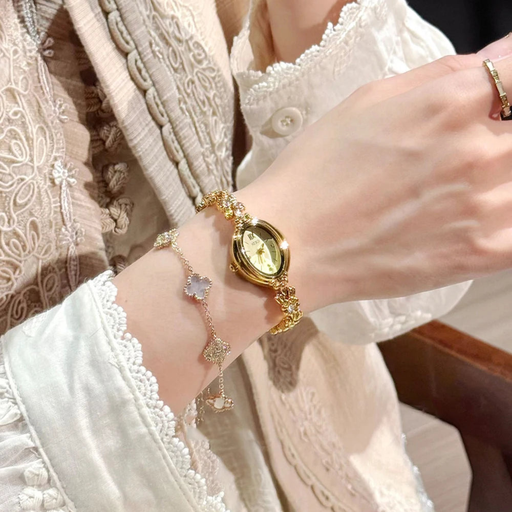 Elegant Oval Diamond Bracelet Wrist Watch