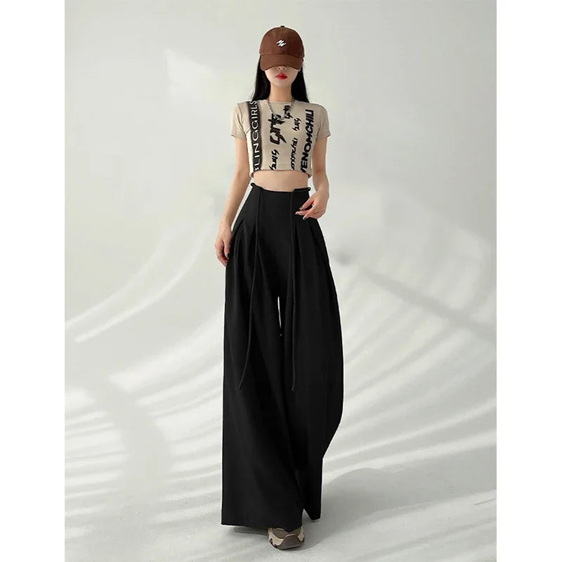 Schwarze High-Waist-Hose mit weitem Bein