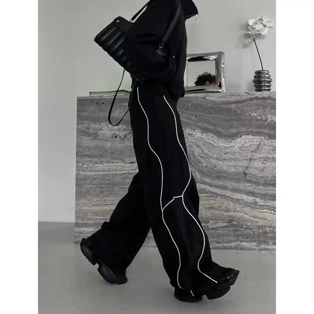 Acubi Black Striped Wide-Leg Pants