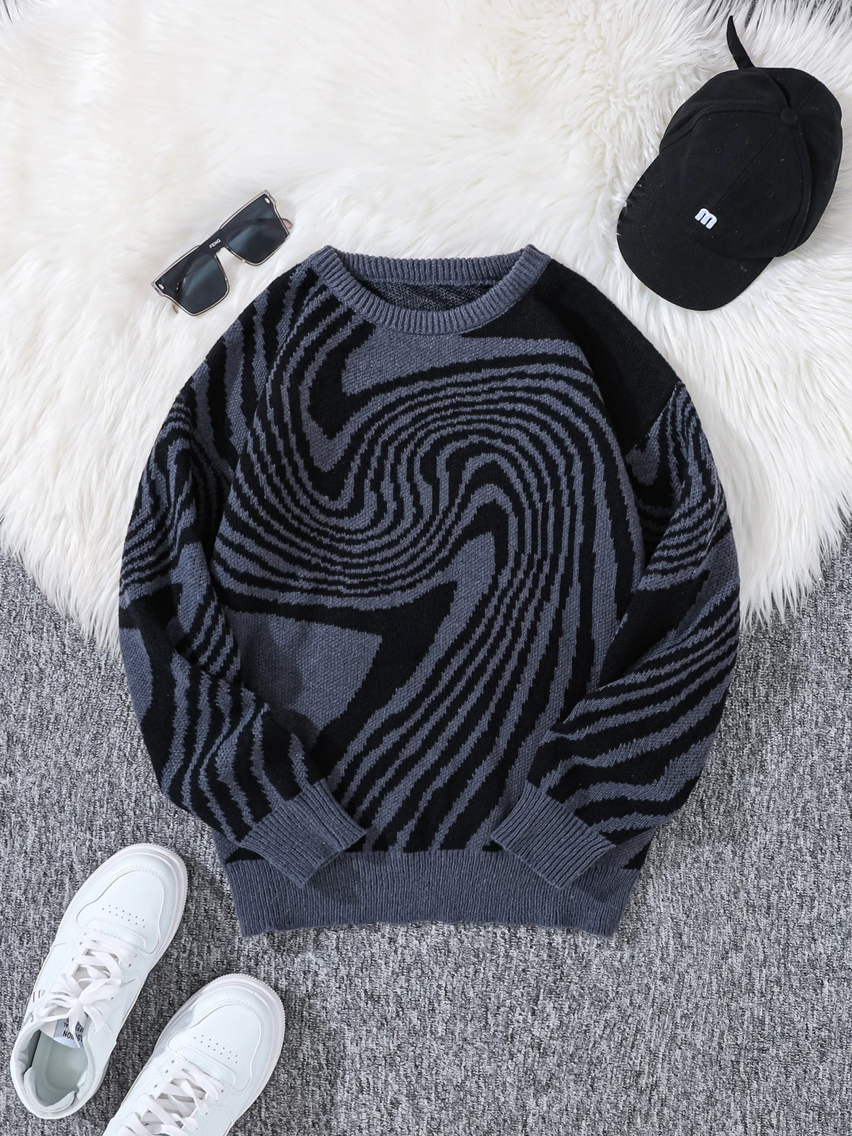 Whirl Pattern Jacquard Sweater