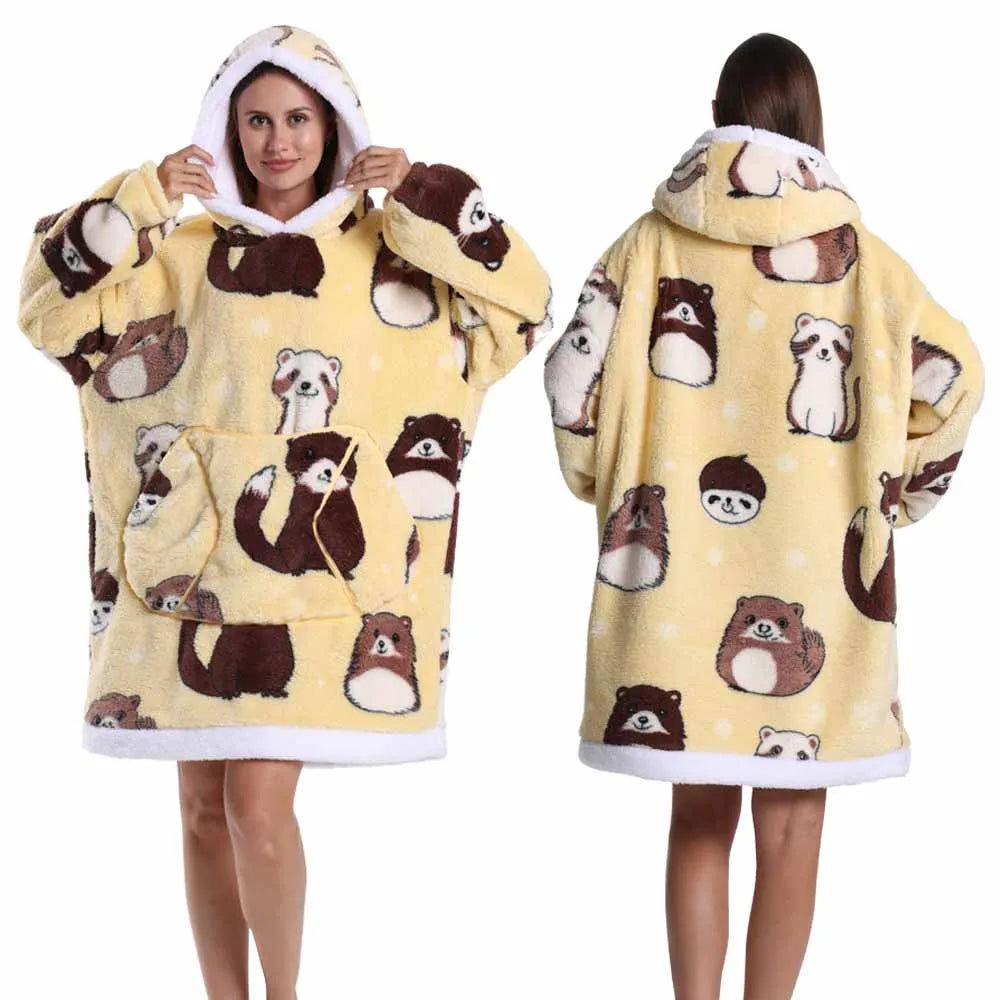 Strawberry Printed Oversized Blanket Hoodie