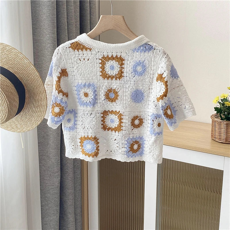 Crochet Top Knitted Crop Handmade Cardigan