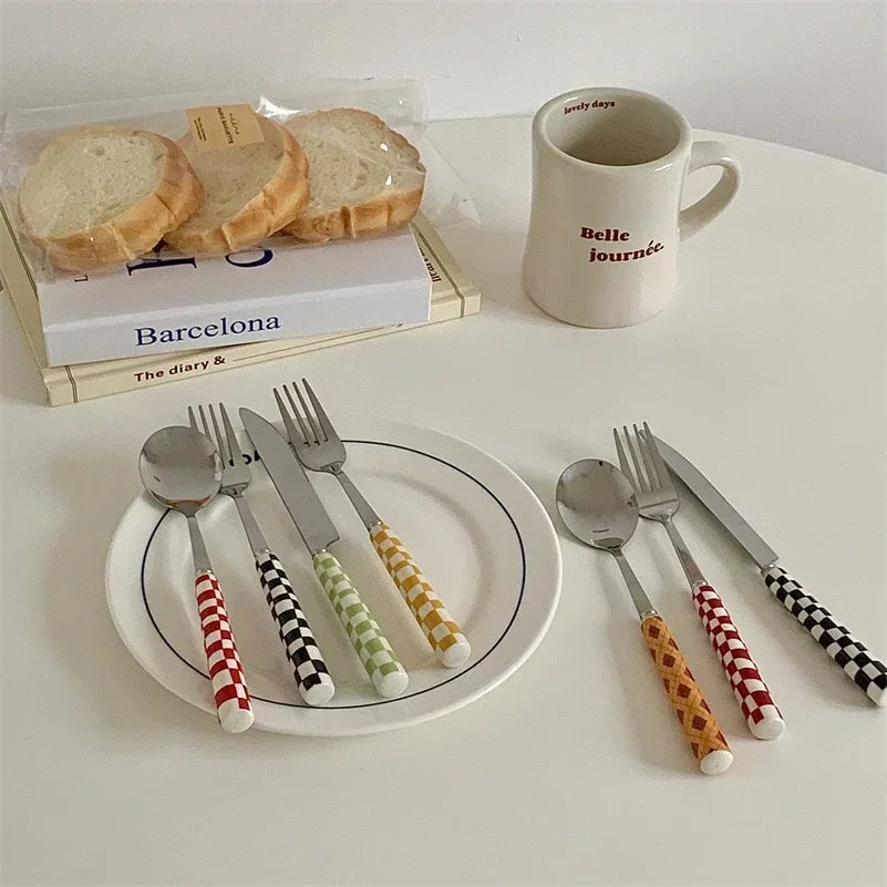 Retro Checkerboard Cutlery Set