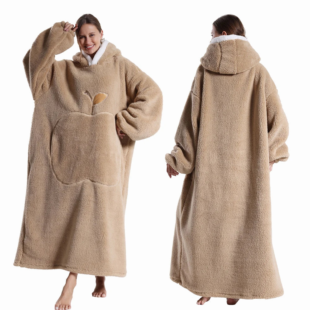 Extra Long Wearable Flannel Hooded Blanket