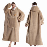 Extra Long Wearable Flannel Hooded Blanket