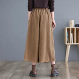 Pantalones Anchos a Media Pierna de Pana Estilo Coreano